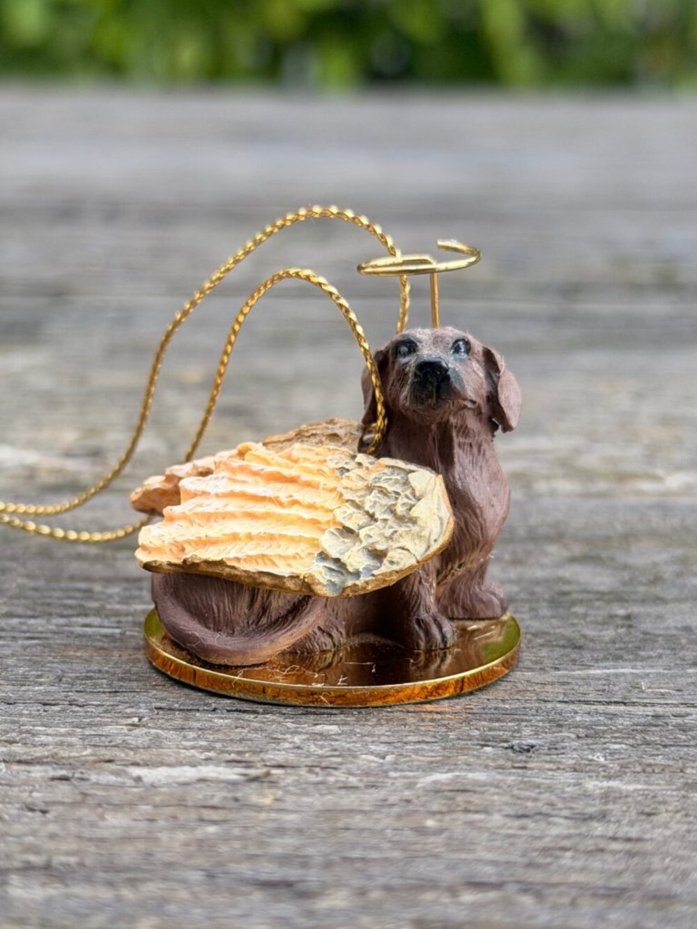 Vintage Tiny Ones DOG ORNAMENT DACHSHUND ANGEL Christmas Remembrance Wings Halo